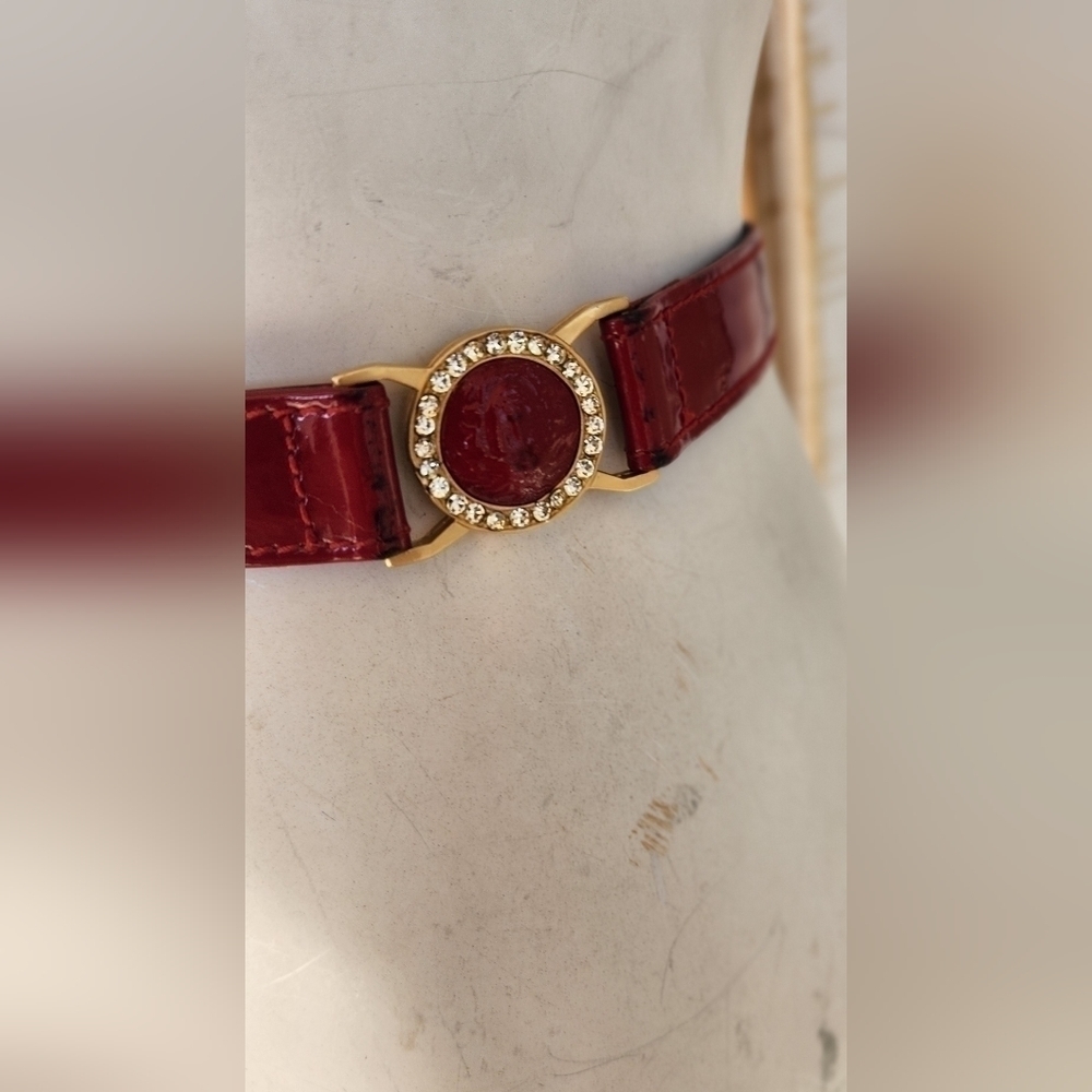 Vtg Gianni Versace Red‎ Gold Medusa  Belt